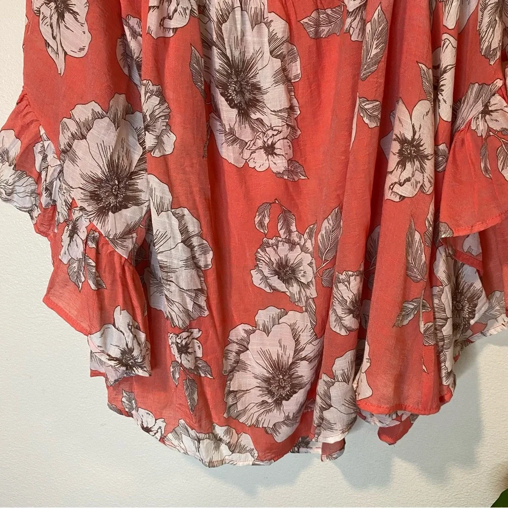 Womens Off Shoulder Floral Top Sz 3X Orange White Spring Summer smocking - Picture 5 of 10